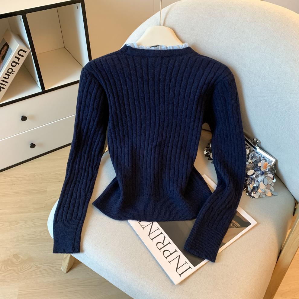 Women's French V-Neck Bow Knit Cardigan - Soft & Cozy Autumn/Winter Sweater