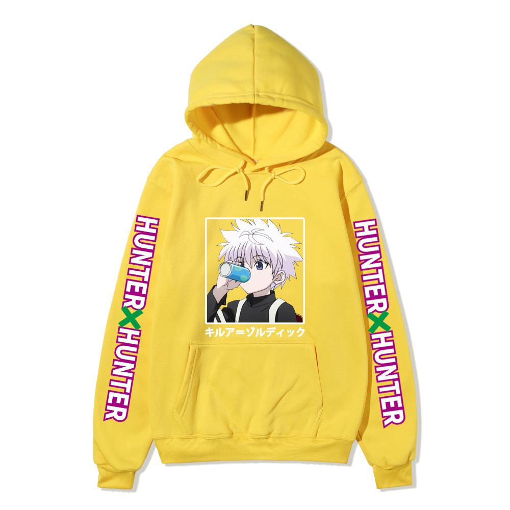 Hunter X Hunter Drinking Killua Hoodie Japanese Name Purple Letter Sleeve Anime Hooded Pullover Sweatshirt