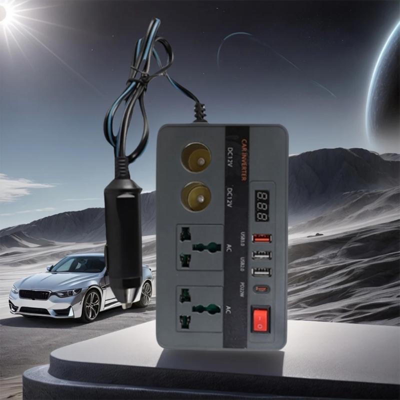 300W Car Power Inverter 12V To 220V AC Converter With Monitor For Vehicles Camping Travel