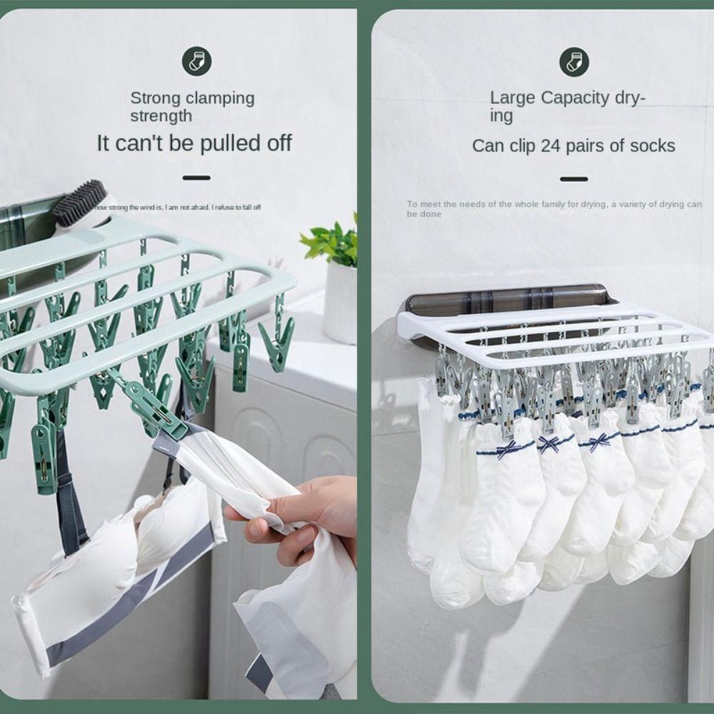 Com vários clipes para roupas íntimas, suporte à prova de vento para montagem na parede, cabide de roupas