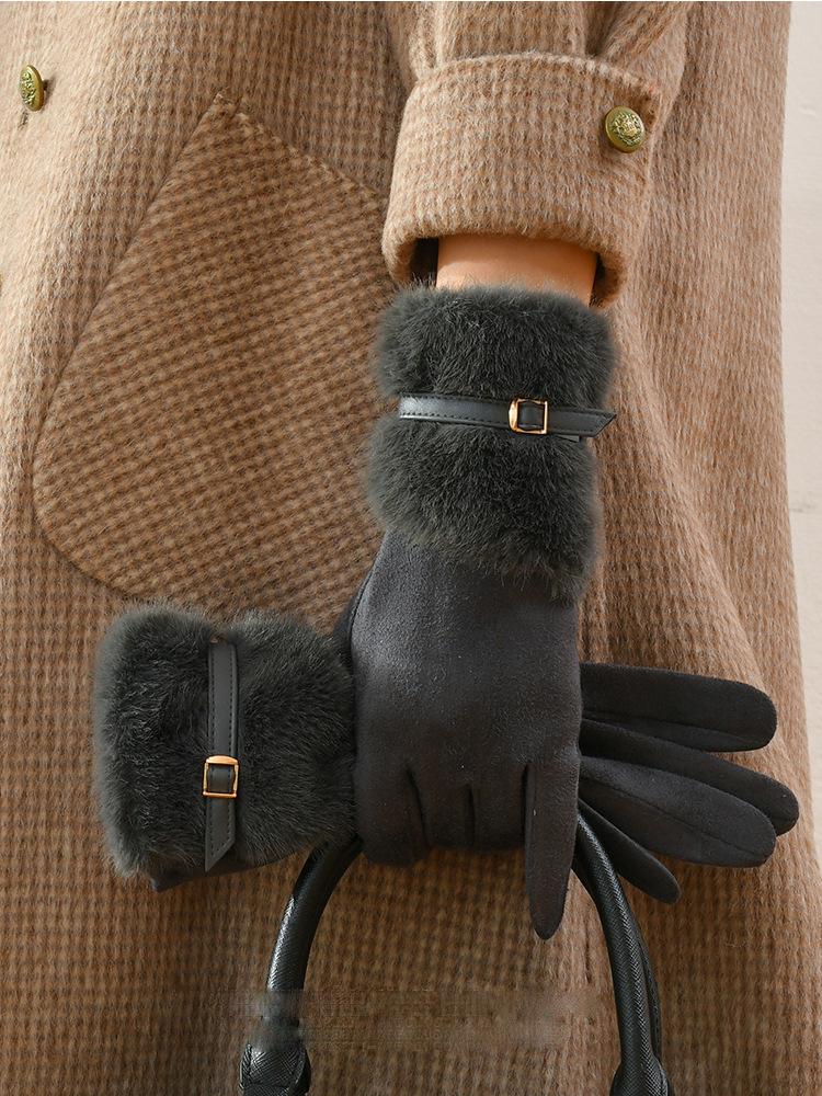 Warm Gloves Women's Winter Driving Fleece Thickened Warm Gloves Women's Cycling Windproof Touch Screen Gloves
