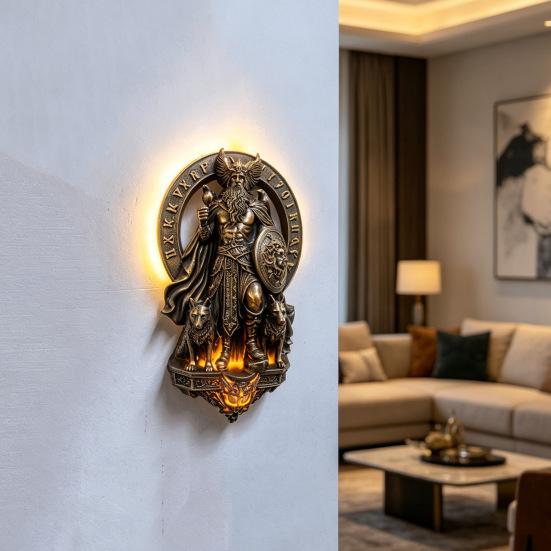 Luminária de Parede Gótica Arandela de Resina Vintage Luz de Parede LED Decorativa de Deus Grego para Quarto Sala de Estar Corredor