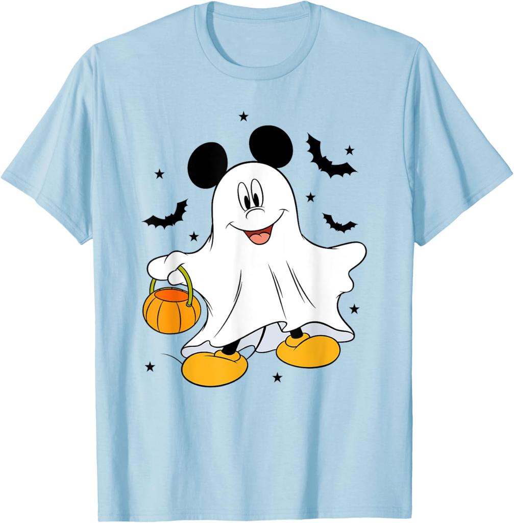 New Disney Mickey and Friends Halloween Ghost Mickey Mouse Fashion Casual T-Shirt S-4XL Four Seasons