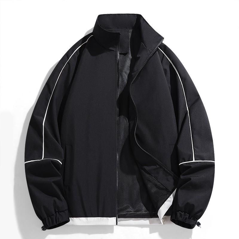 Mens Casual Stand Collar Baseball Jacket Loose Fit Lightweight Outerwear Daily Wear