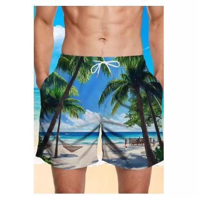 Men's summer tropical palm tree landscape print light breathable fabric suitable for vacation casual wear shorts