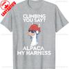 Funny Climbing Shirt Cute Alpaca Rock Climber Tee Unisex Cartoons Graphic Tshirts Loose Casual Style Regular Short Sleeve Adult