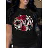 European Sizes Women'S CNA Leopard Print Rose & CNA Lettering Graphic T-Shirt - Soft Breathable Short Sleeve Nursing Assistant Tee