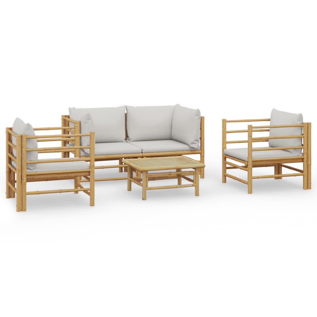 Vidaxl 5-Cz. Garden Furniture Set, Light Grey Cushions, Bamboo