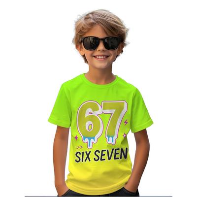 Boys' 67 Number Graphic 3D Print T-Shirt Comfortable Crew Neck Short Sleeve Top Summer Casual Everyday Sports Children's T-Shirt