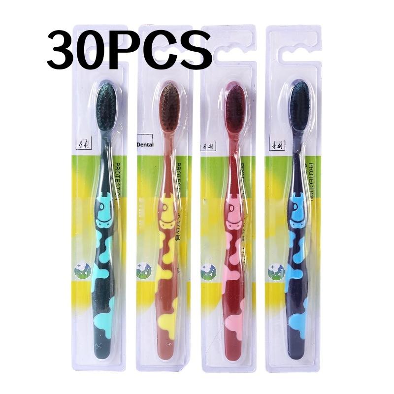 20/30Pcs Random Color High-End Individually Packaged High-Density Bristle Toothbrushes for Adults, Home Use, Hotel Use, Volcanic Carbon Fi