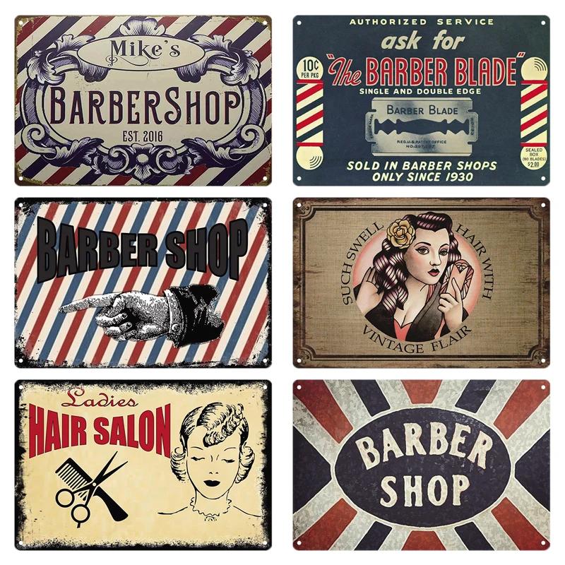 Classic Barber Shop Vintage Tin Signs Decorative Metal Plaque Metal Retro Wall Plates Salon Haircut and Shave Poster Wall Decor
