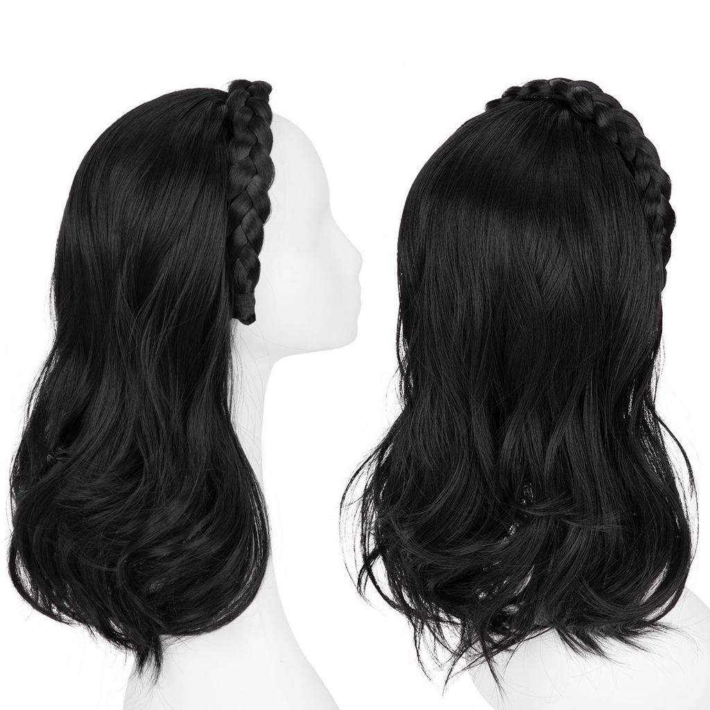 Parrucca Transfrontaliera: Fascia, Crescita dei Capelli e Dimagrimento del Viso Parrucca Lunga Riccia con Treccia a Tre Fili