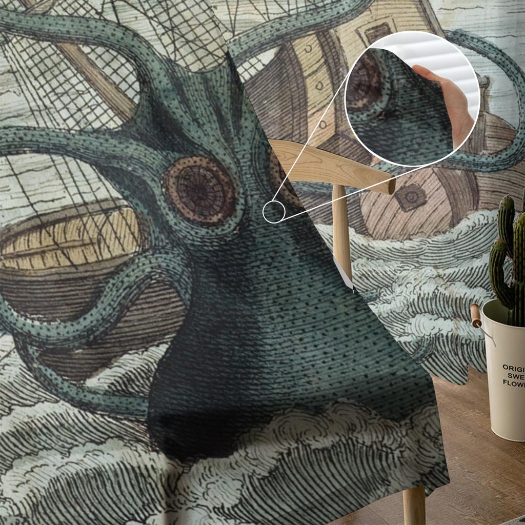Sea Octopus Cthulhu Sheer Curtains for Living Room Modern Voile Curtain Bedroom Tulle Curtains Window Drapes Decor