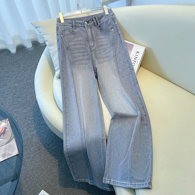 

2025 New Smoke Gray Women s Slim and Loose Straight-Leg Jeans - Spring/Summer Collection Large