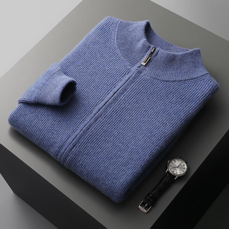 Men`s 100% Pure Wool Zipper Cardigan: