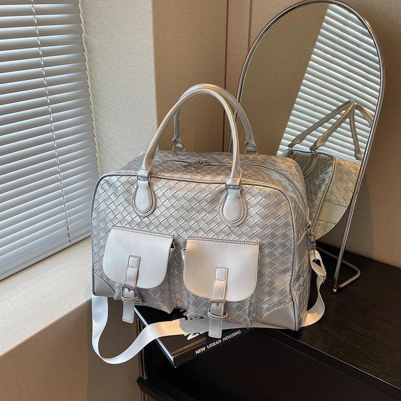 

Сумка для коротких поездок Женская плетеная сумка Простая сумка для ручной клади Для выхода в свет Большая вместительная спортивная фитнес-сумка мессенджер серебряный