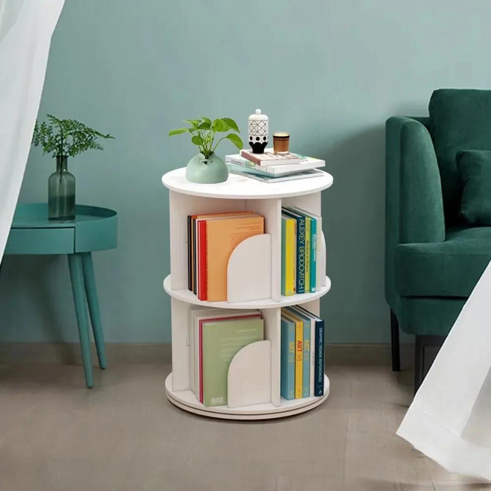 360° Rotating Bookshelf with 2 Layers – Freestanding Bookcase & Display Shelf