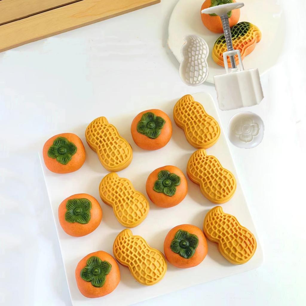 50g Peanut Persimmon Moon Cake Mold Cookie Stamp Frame Rice Cake Pastry Dessert Mid Autumn Festival Baking Decorations  Creative