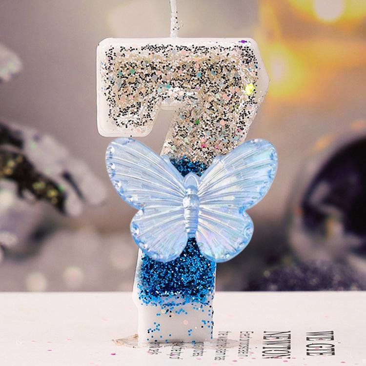 1st Birthday Candle Cake Topper Colours Creative Number 1 Candle Cute Blue Butterfly Digital Candle Birthday Wedding Party Decor