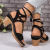 Women's Summer New Plus Size Fish Mouth Fashion Cutout Block Heel High Heel Strap Sandals