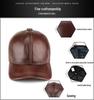 Men's Genuine Leather Baseball Cap - Winter Warm Flat Cap for Middle-Aged & Elderly
