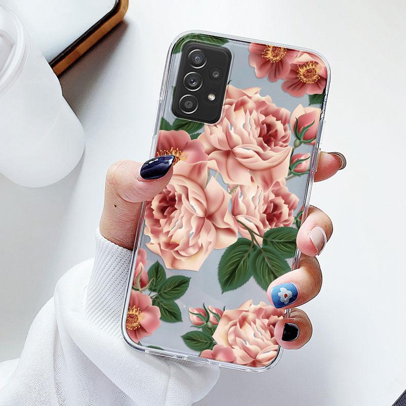 Phone Case For Samsung A52s A52 Floral Silicon Cover For Samsung Galaxy A52 Fundas Coque Transparent Soft Capas Flower TPU
