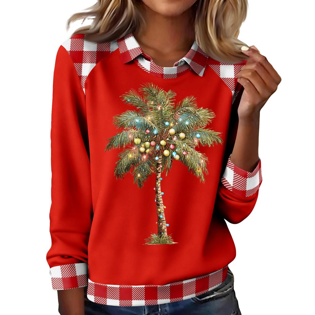 Women's Fashion Christmas Printed Long-Sleeve Pullover Top