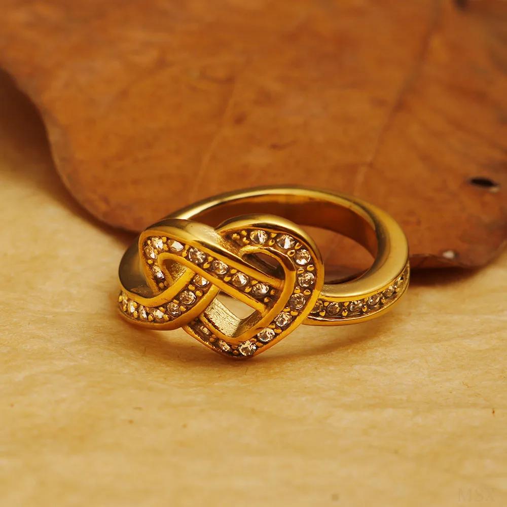 Anello Minimalista in Acciaio Inossidabile a Forma di Cuore Amore Vuoto per Donne Anelli con Zirconi Intarsiati Colore Oro Impermeabile Gioielli Moda Romantica