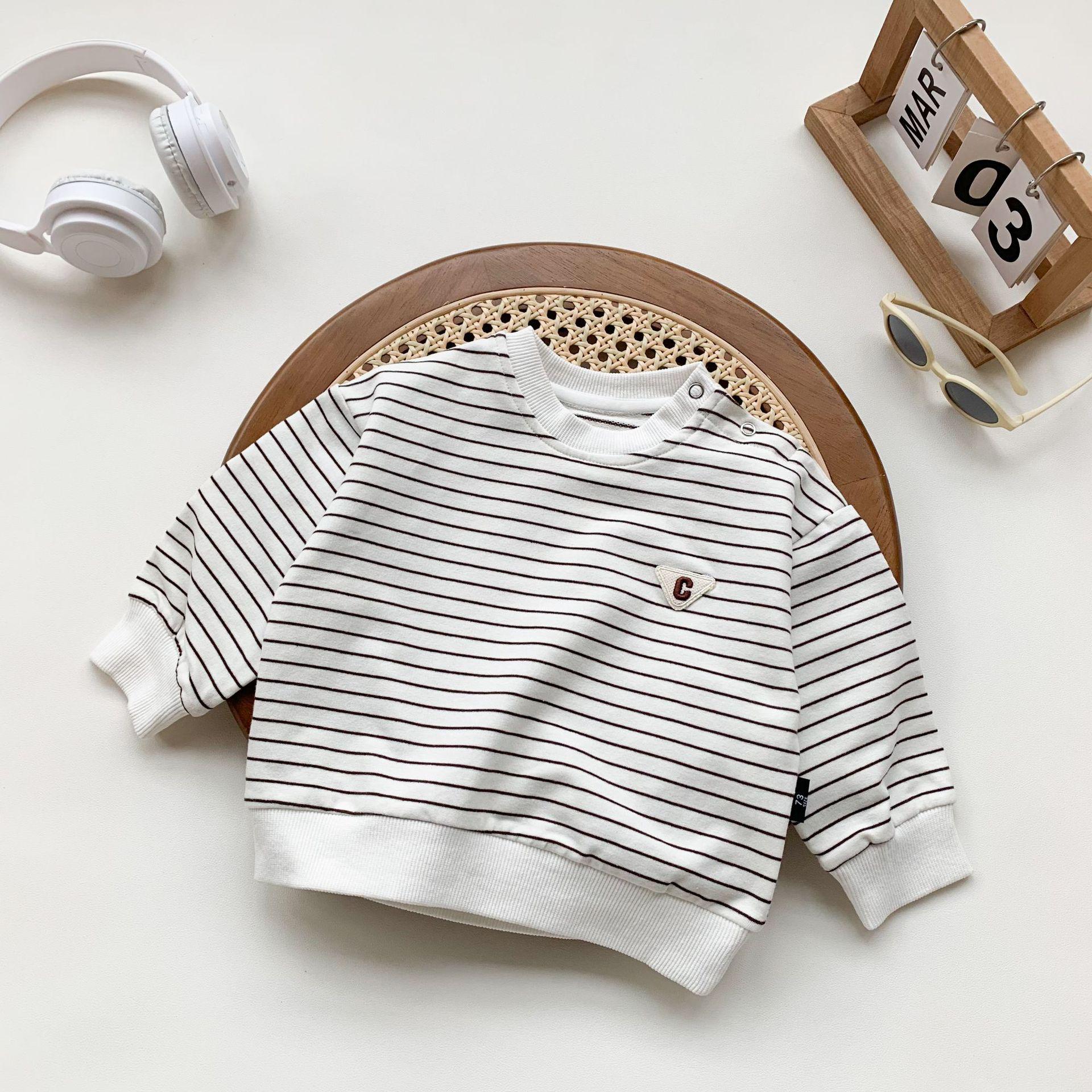 

Полосатый свитшот для малыша: Топ унисекс с длинным рукавом и круглым вырезом в корейском стиле 90 cm