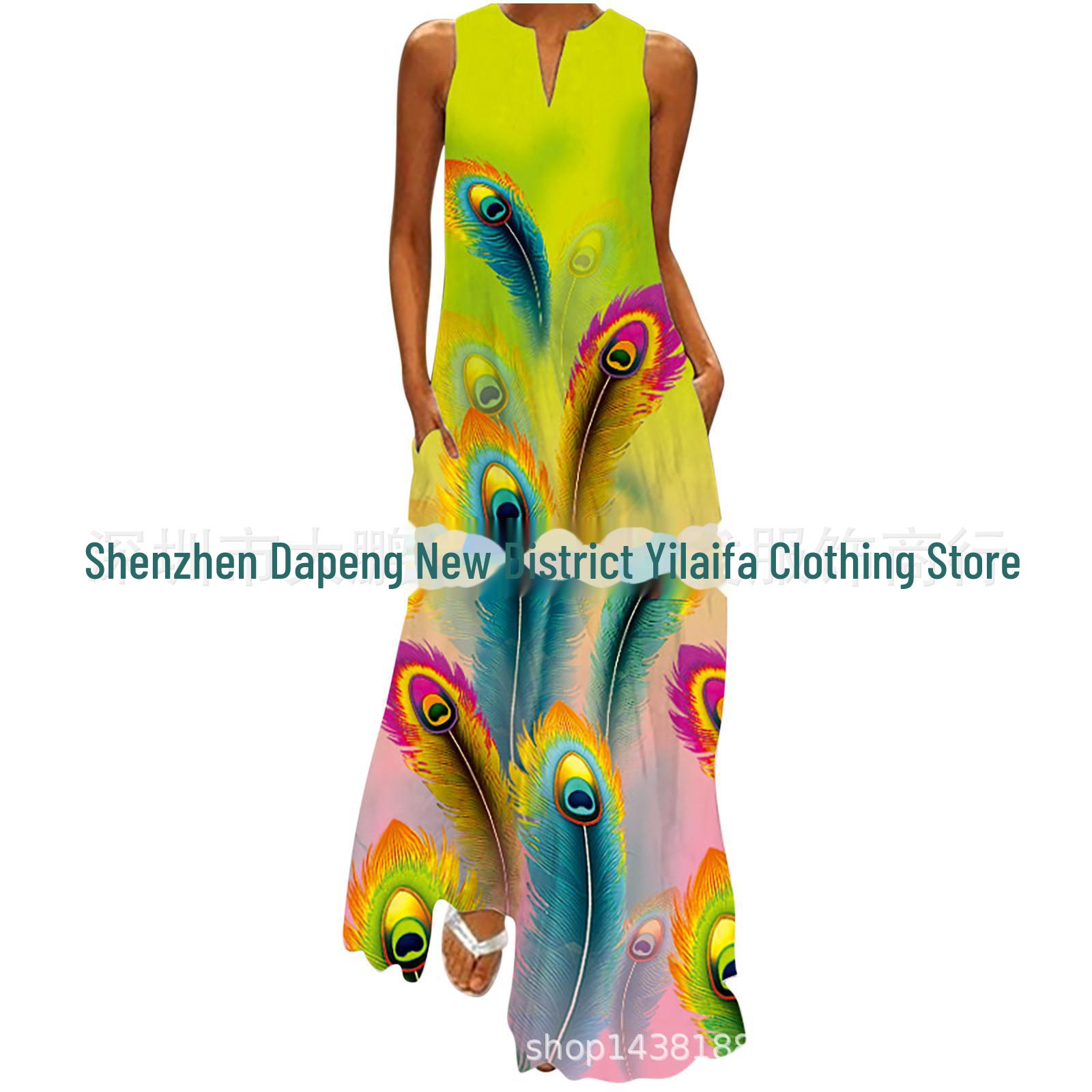 

Летнее платье 2023 года с V-образным вырезом и принтом в стиле ретро без рукавов, многоцветное длинное платье XXXL