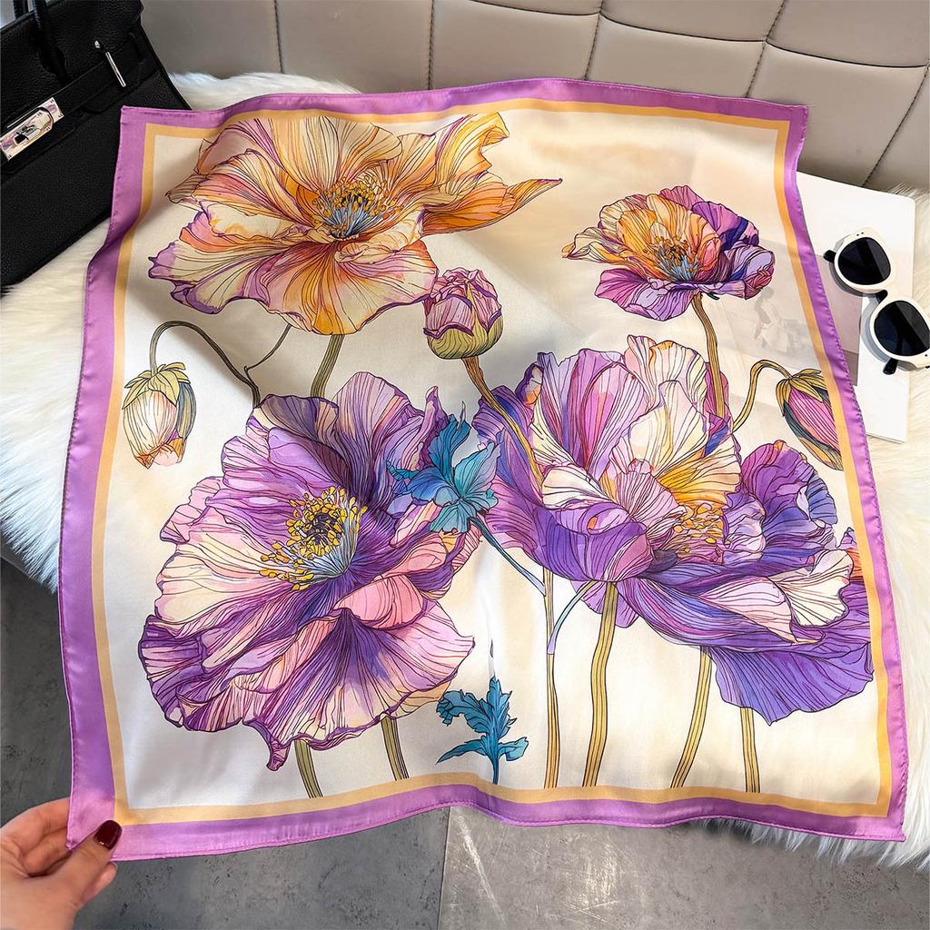 New floral silk scarf simulation silk 71cm printed square scarf spring outer scarf women tied hair decorative headscarf