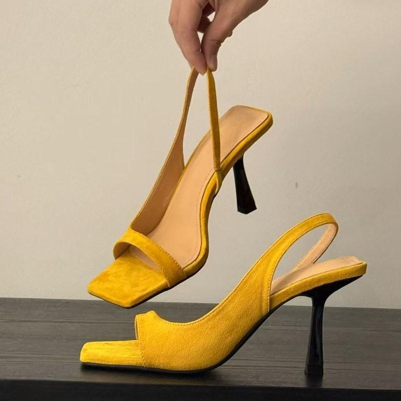 French Temperament Open-toed Sandals Women's Head Simple Word with Skirt Stiletto Empty High Heels