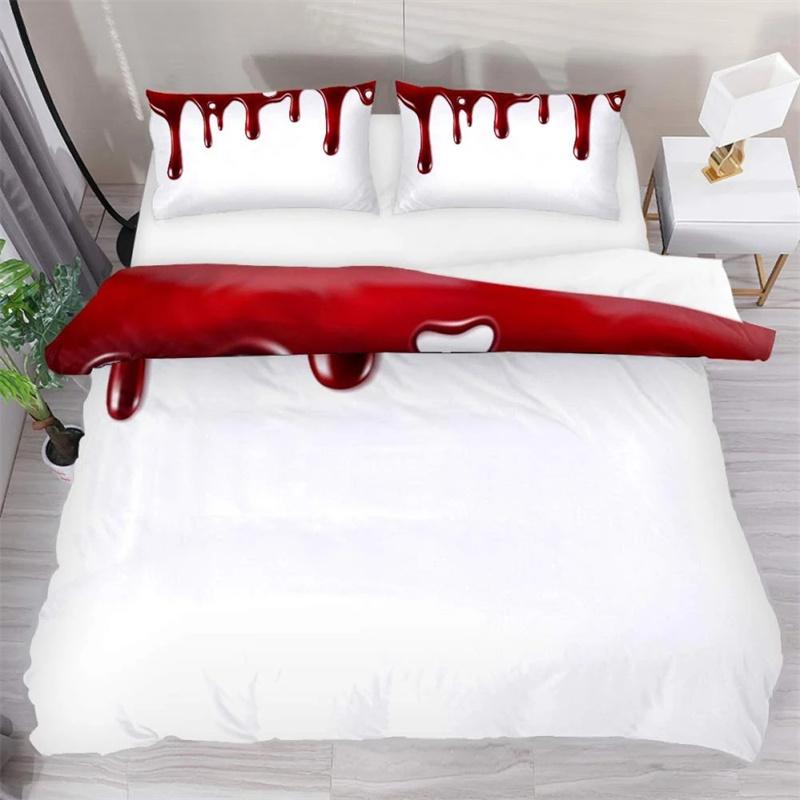 Halloween King Queen Bettbezug Horror Blood Hand Bettwäscheset für Teenager Gruselige rote Blutflecken 2/3-teilig Polyester Bettbezug