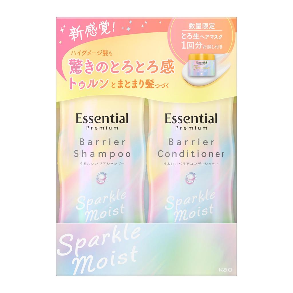 Essential Premium Barrier Sparkle Moist Pump White Peach Musk Scent Set, 860ml, &