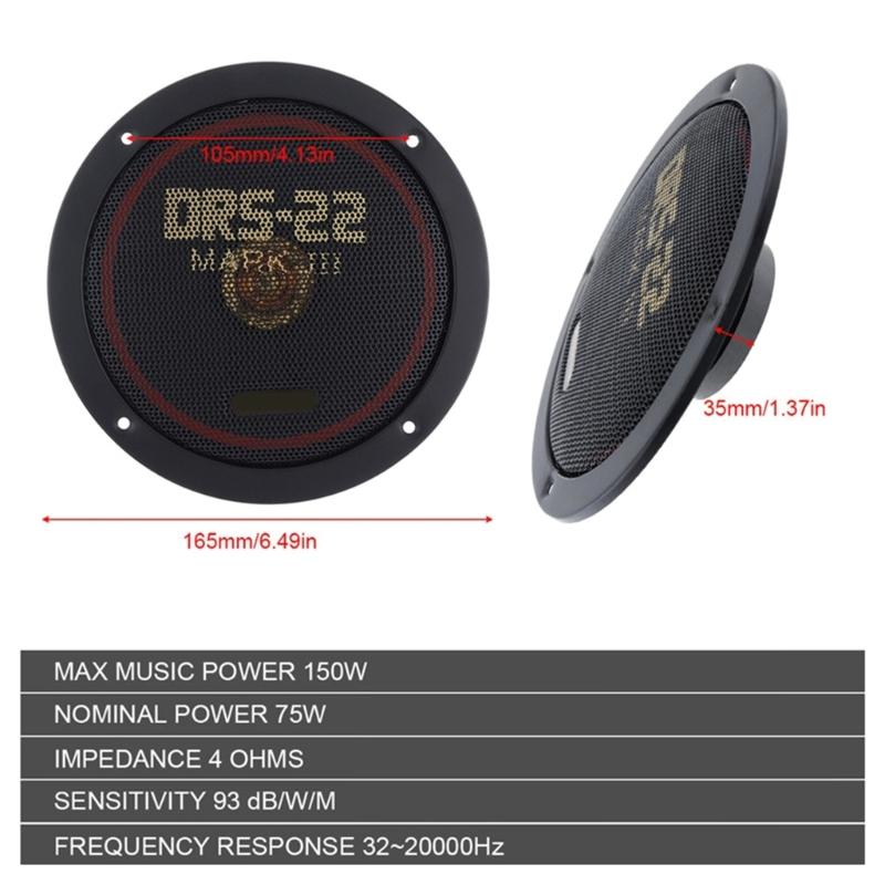 1Pair 6.5" 2-Way Coaxial Full Ranges Frequency Speakers Automobile Audios Music Stereo Speaker Auto Door Subwoofer