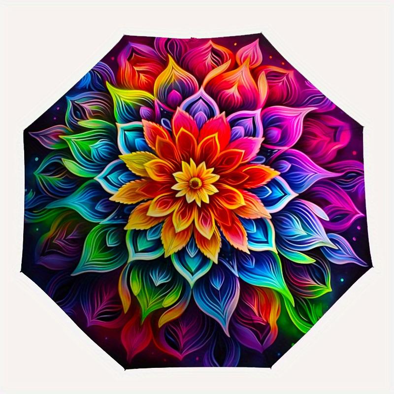 

1pc Colorful Lotus Mandala Automatic Open/Close Umbrella, Portable Folding umbrella for Everyday Use yy250826031