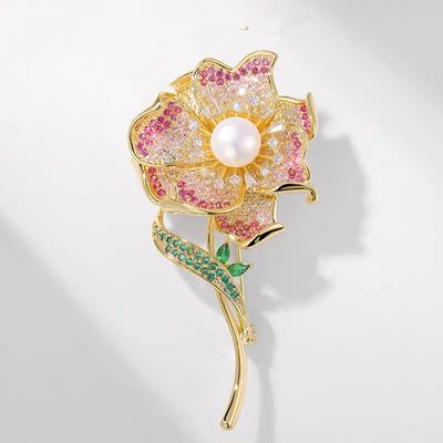 Broche Diamant Rose Style National pour Femmes Luxe Élégante Polyvalente Broche Blazer Accessoires Haut de Gamme