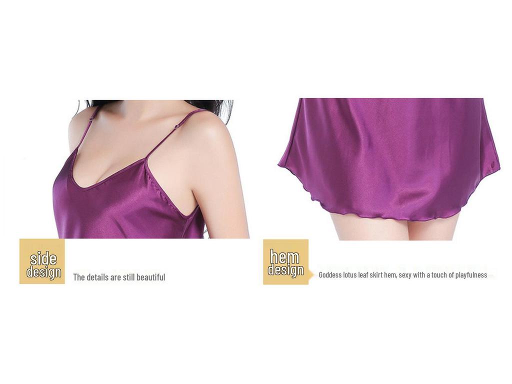 Dámská saténová noční košile: Letní tílkové šaty s výstřihem do V, volného střihu, plus size, s elegantním designem zad a krátkou délkou sukně.