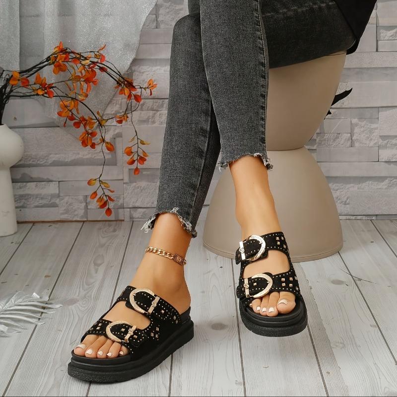 Women's Summer Slip-On Platform Sandals - Lightweight Non-Slip Thick Sole, Breathable Fabric Upper & Synthetic Cover Lining, Open-Toe Casual Shoes