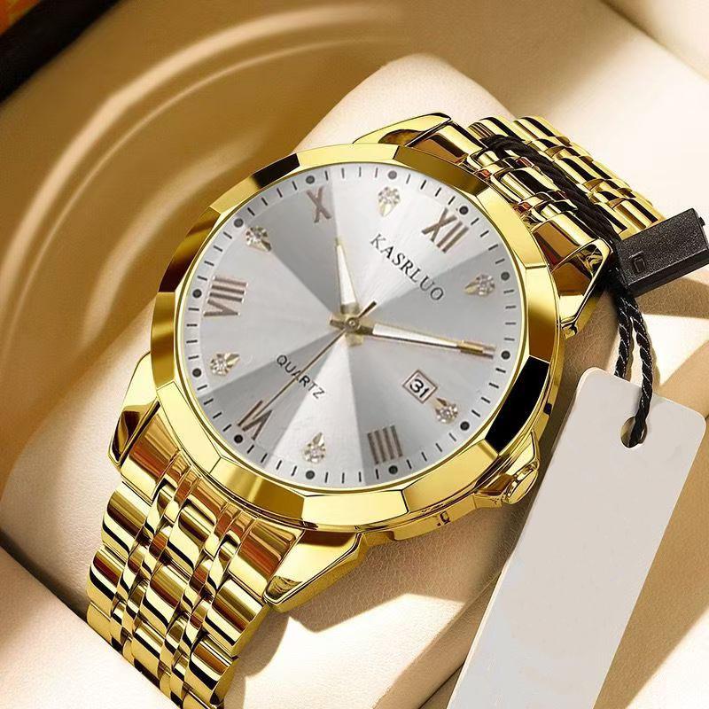 Men's Luxury Waterproof Steel Band Watch with Calendar - Trendy Fashion Design