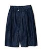 AOTT Linen Denim Wide Double-Pleat Bermuda Pants Dark Blue