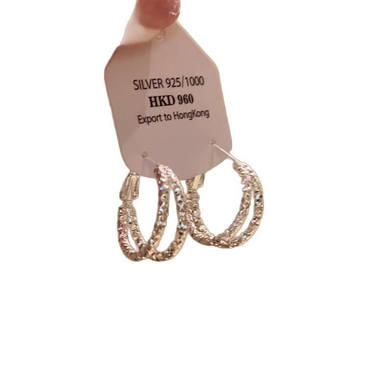 Flashing silver crushed ice double-layer circle earrings niche unique earrings high-end luxury