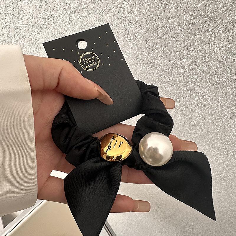 Simple and Elegant, High-end Pearl Leather Band Hair Tie, Bow, High-elasticity Leather Band Hair Band, Hair Tie