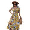 2023 Summer New Sexy Printed Bohemian Dress with Waistline Slimming Women's Clothing