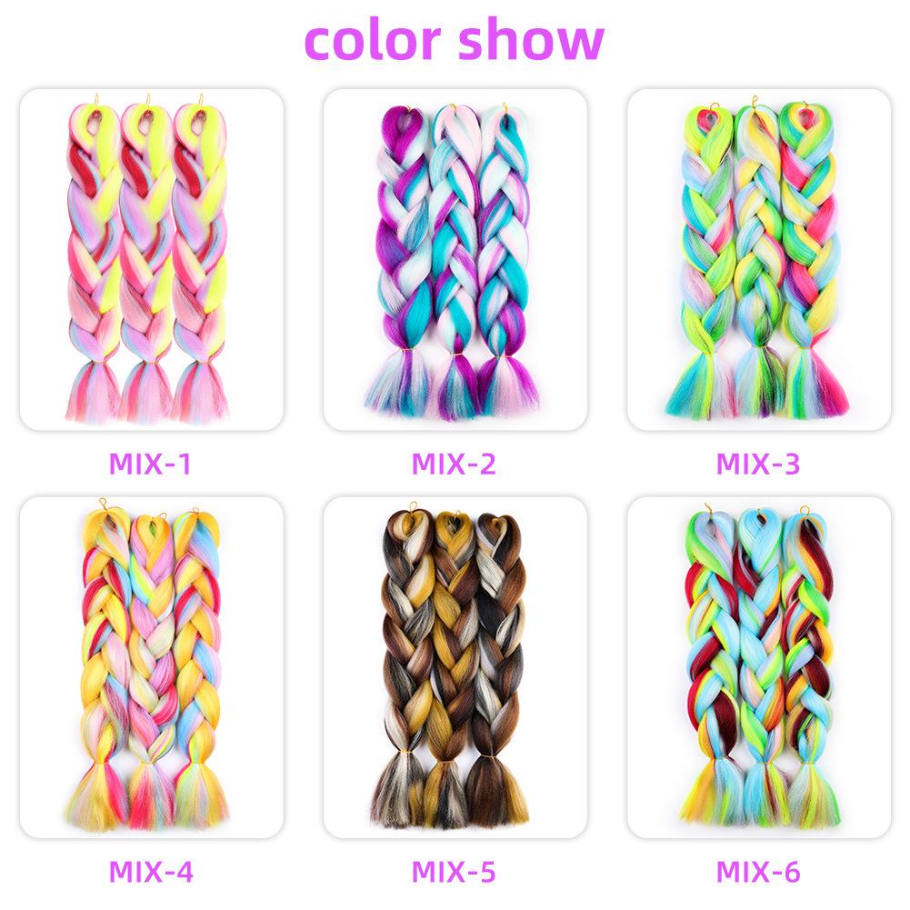 Rainbow Braiding Hair Extension 24 Inch 1 Pack Synthetic Profession Jumbo Braid in Hair Extensions 4 Tone Crochet Colored Hair Extensions for Braiding