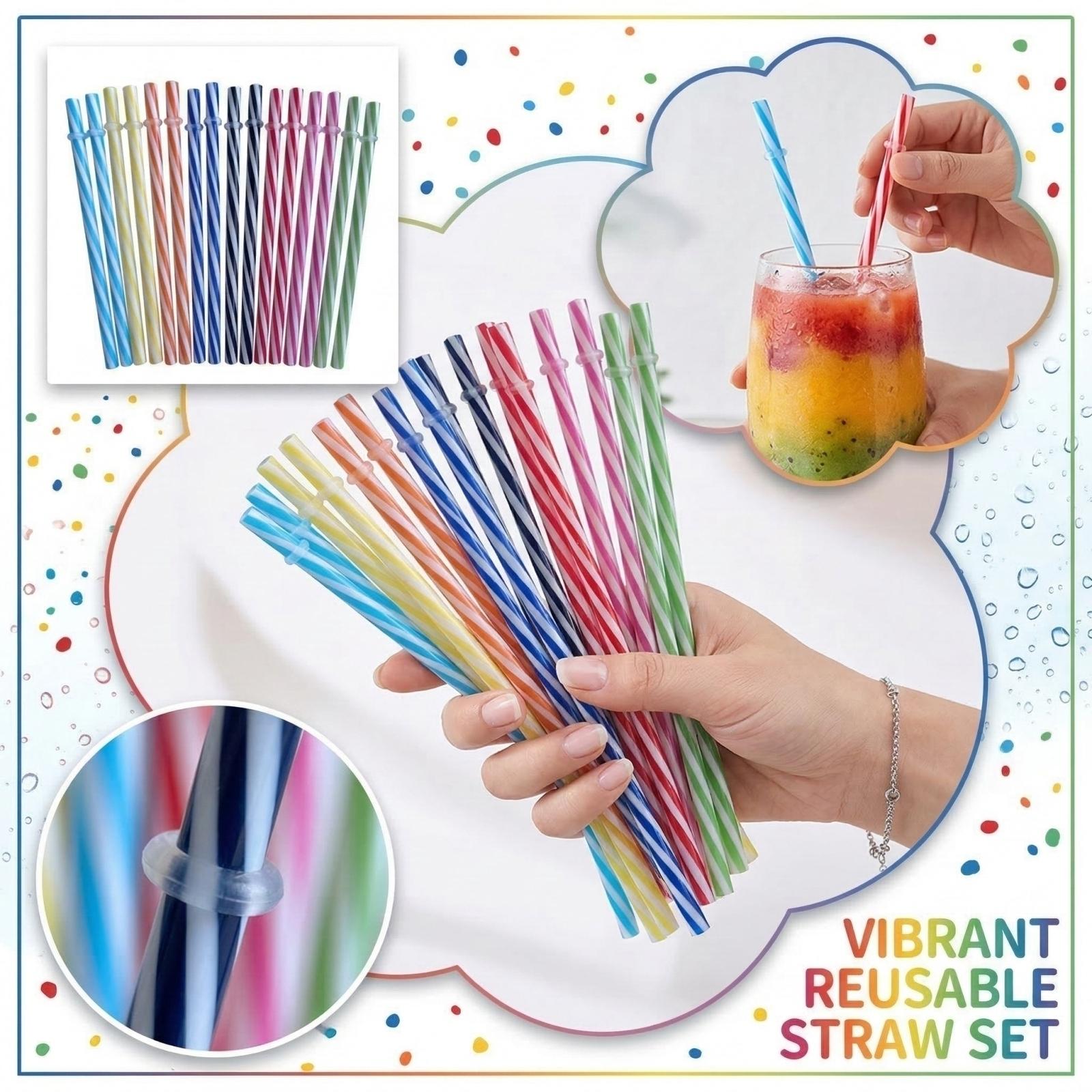 

12PCS Reusable Plastic Straws With Rings One Size