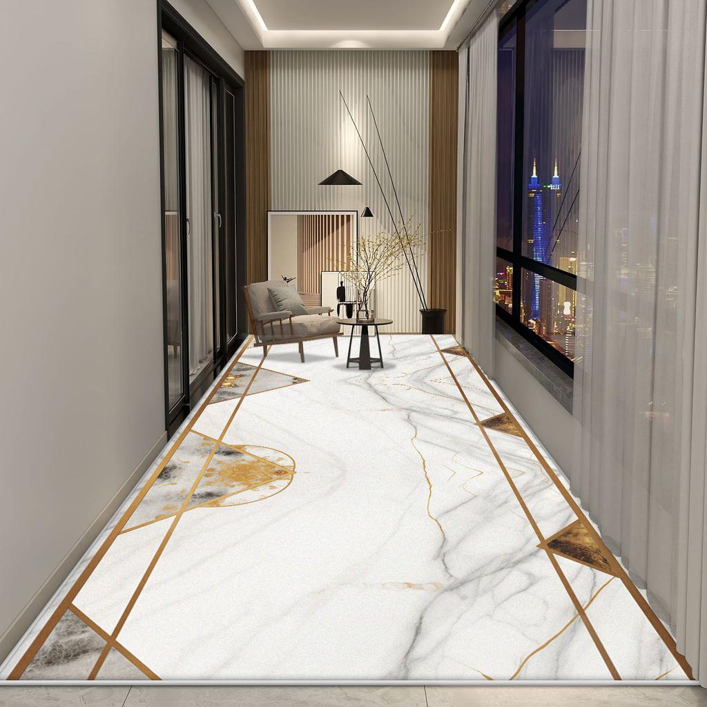 Weißer Marmor Läufer Langer Flur Teppich Nordische Luxus Dekoration Wohnzimmer Rutschfester Gang Teppich Hotelhalle Treppe Waschbare Matten