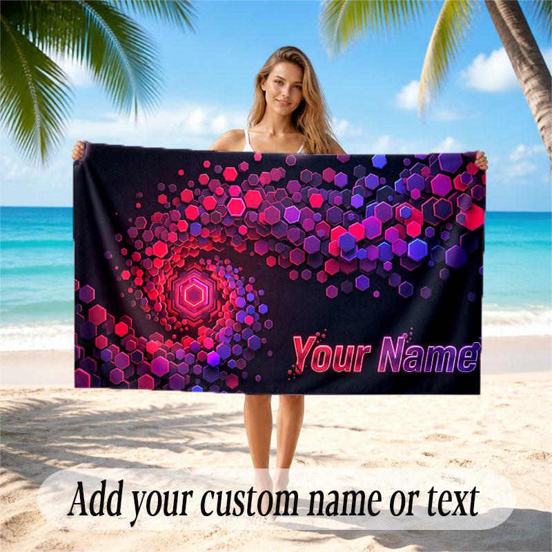 Abstract Geometric Theme Soft Beach Towel Personalized Custom Name Text Towel Portable for Beach Pool Travel