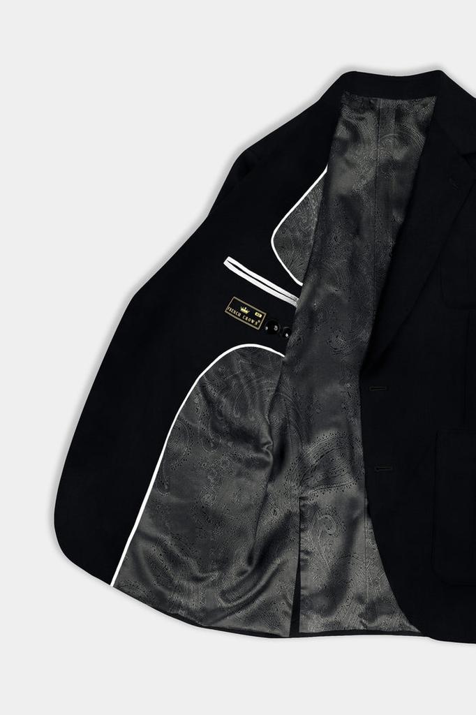 Jade Black Plain Solid Wool Blend Blazer