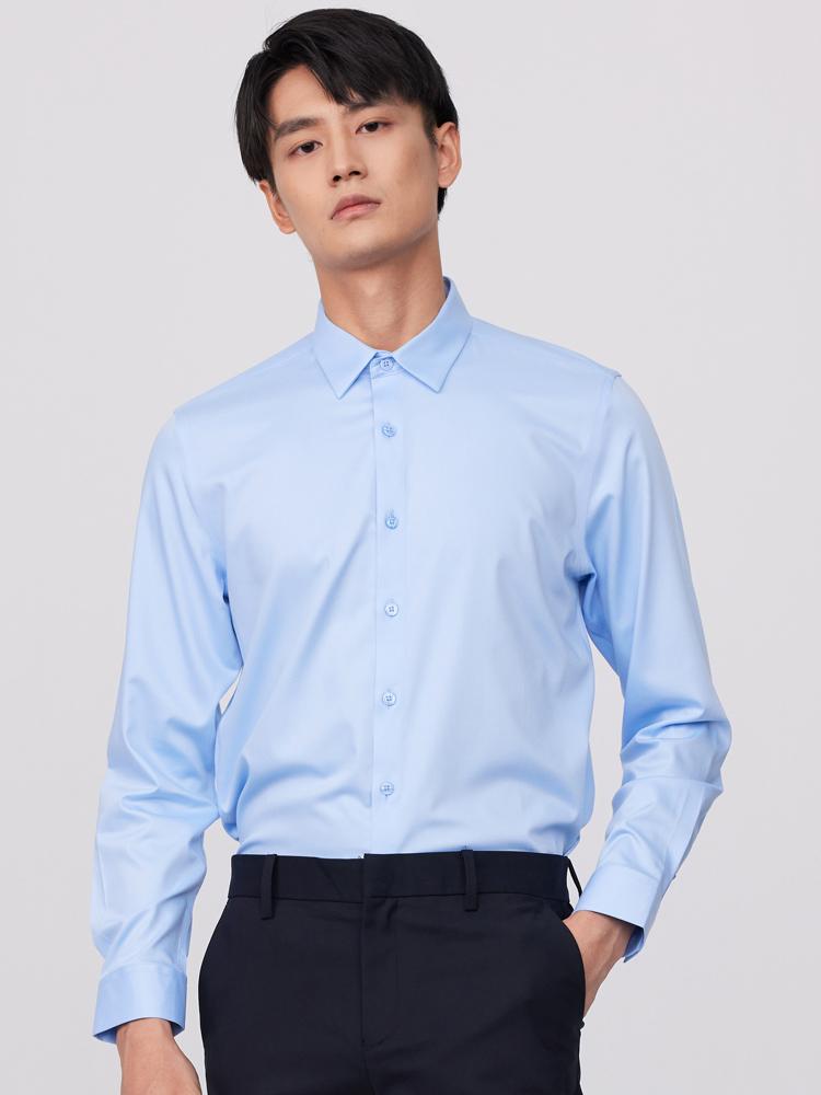 

Мужская элегантная однотонная повседневная легкая эластичная классическая рубашка, рубашка с лацканами на пуговицах с длинными рукавами, идеально подходит для офисных и светских мероприятий 44 светло-синий